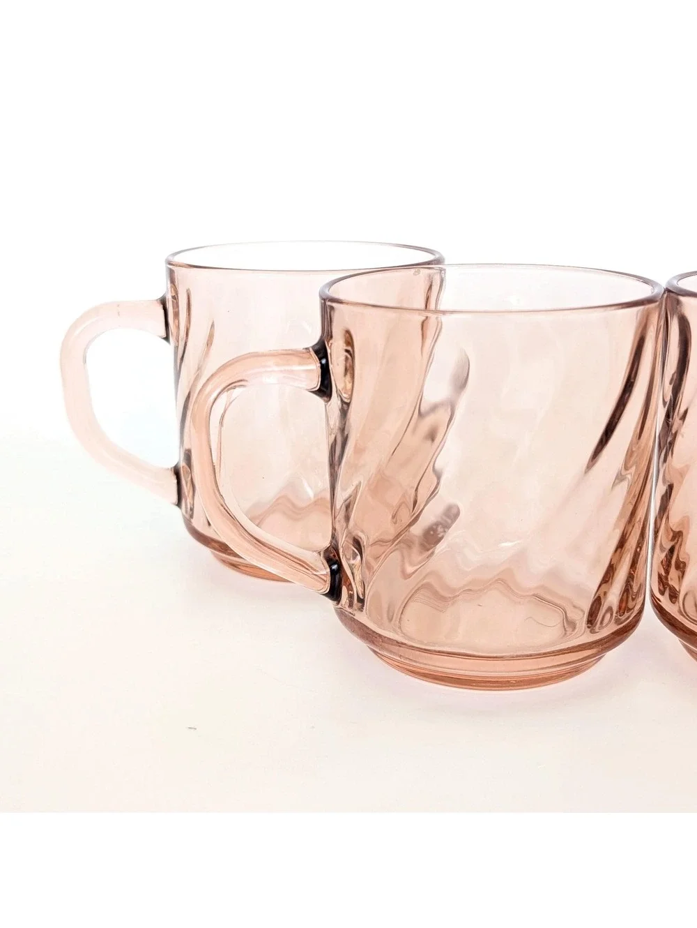 Rosaline Pink Swirl Optic Glass Mugs - Cristal D'Arques Durand